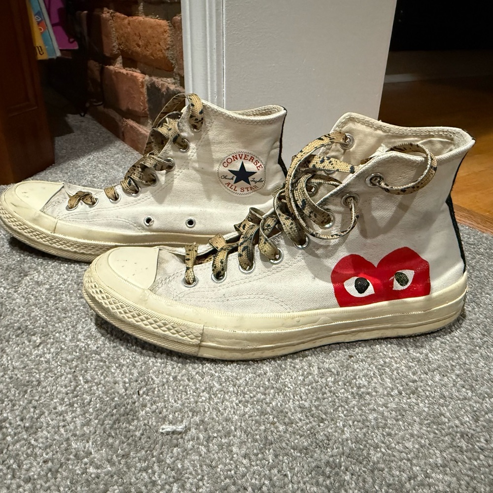 Converse High-Tops with Red‎ Heart and Cream Canvas